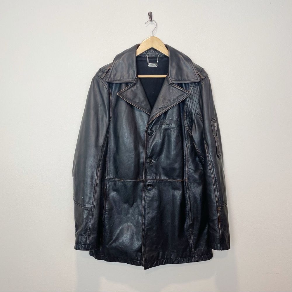 Harley Davidson Genuine Leather Car Coat Jacket 3 Button Mens Size Large